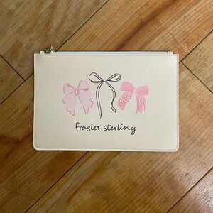 Frasier Sterling Cream Travel Makeup Bag with Pink Bow Theme